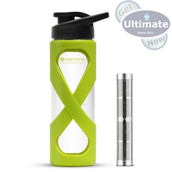 Santevia Glass Water Green Bottle with Power Stick Water Bottle Filter