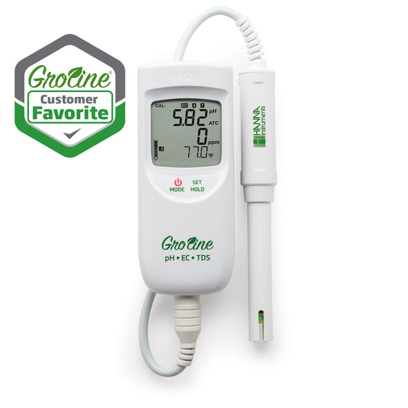 GroLine Waterproof Portable pH/EC/TDS Meter with Calibration Solution(25 x 20 mL sachets)
