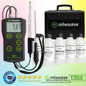 Milwaukee MW102 WINE KIT PRO+ 2-in-1 pH and Temperature Meter for Wine with Hard Carrying Case
