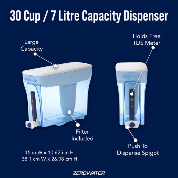 ZeroWater 30 Cup Ready-Pour Dispenser with 9 Filter and TDS Meter, ZD-030RP