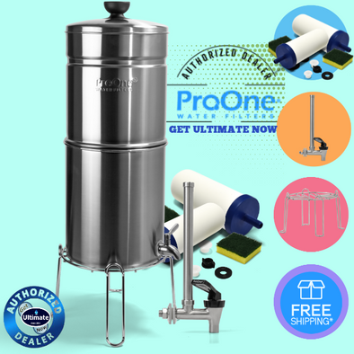 ProOne Traveler Plus Brushed Stainless steel 2-7 inch filter with 7.5 inch Spigot Bundle