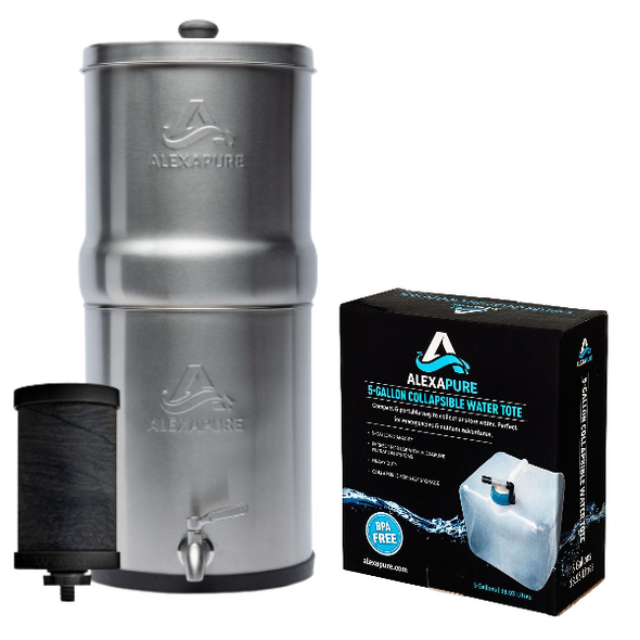 Alexapure Pro Water Filtration System with 5 Gallon Collapsible Water Container