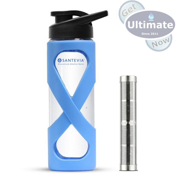 Santevia Glass Water blue Bottle with Power Stick Water Bottle Filter